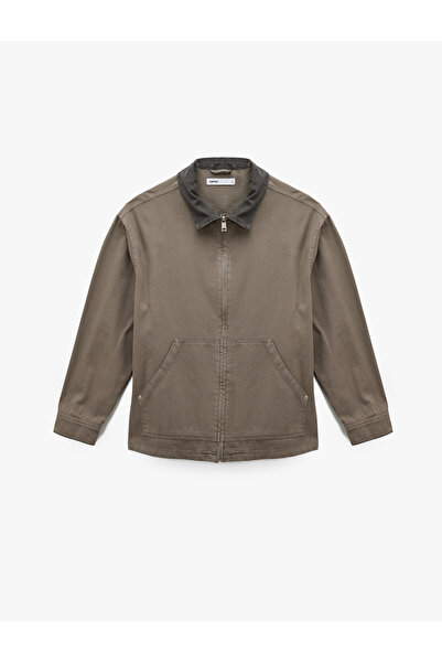 Koton Regular Fit Long Sleeve Pocket Shirt Collar Zipper Jean Jacket