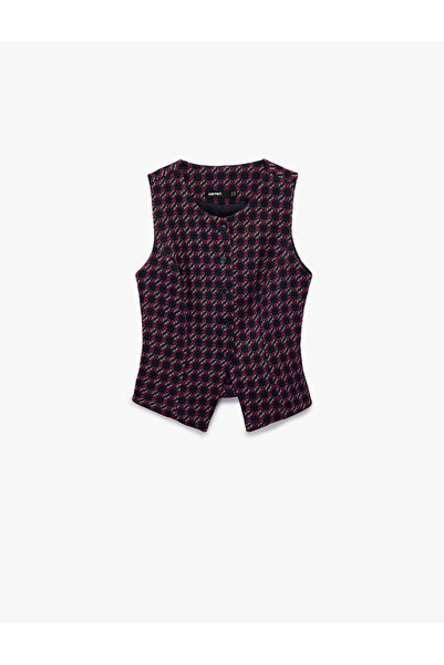 Koton قصة ضيقة سترة منقوشة بأزرار وياقة دائرية