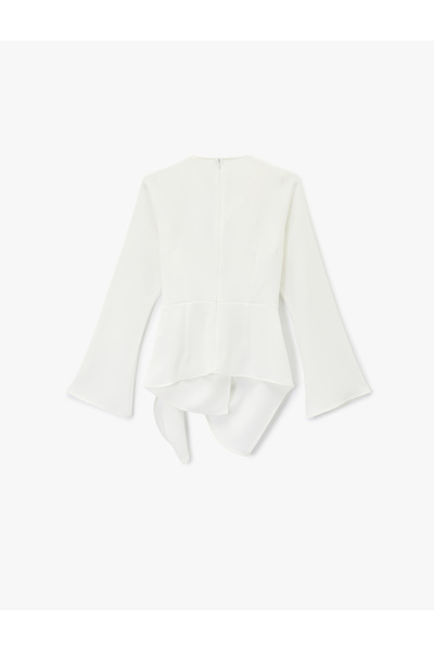 Koton Long Sleeve Degaje Collar Metal Accessory Gathered Asymmetrical Blouse