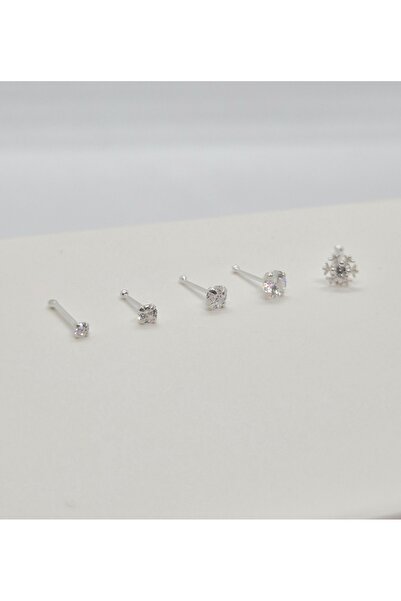 Set 925 Ayar Gümüş (EKONOMİK 5 ADET) Burun Piercing Hızma ( Yuvarlak 1,5mm+2m...