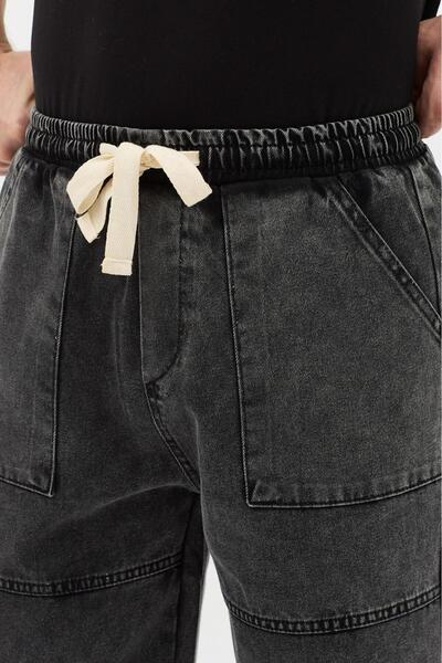 Oksit Square Pocket Elastic Waist Drawstring Straight Leg Relaxed Fit Men's Jeans