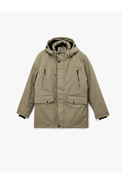 Koton Μακρυμάνικο παλτό με λεπτομέρεια τσέπης και φερμουάρ με κουκούλα Parka