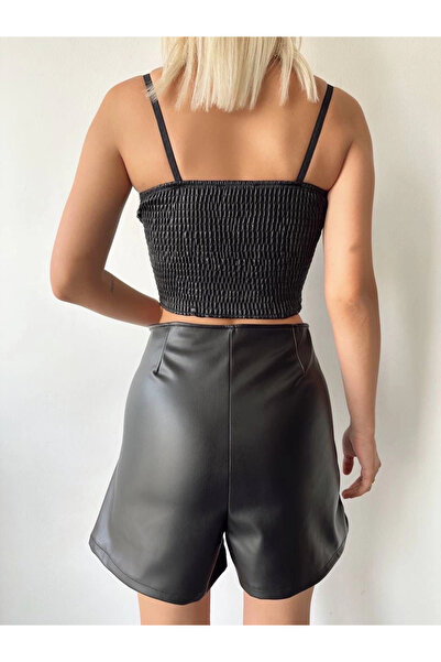 ZENGEZUR MALL Sptrns Double Zippered Leather Shorts H24394 Black (173723) (Size: m)