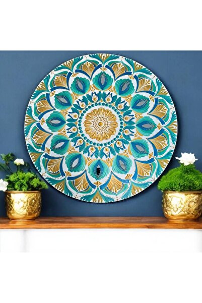 Ezera Tablou mandala pictat manual in culorile verii, soare, apa, energie buna, 40 cm