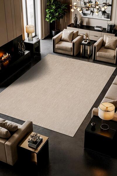 Karmen Halı Zeen ZE002B Bej Kolay Temizlenebilir Makinede Yıkanabilir Bordürl...