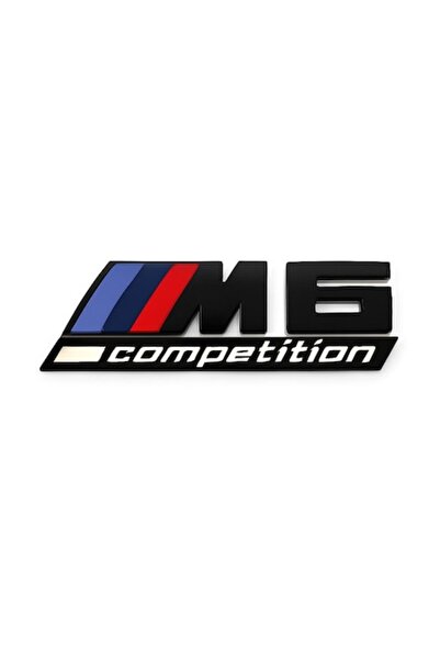 BMW M6 Competition Car Badge – 130x38 mm, Black Glossy with Tricolor Stripes, Self-adhesive