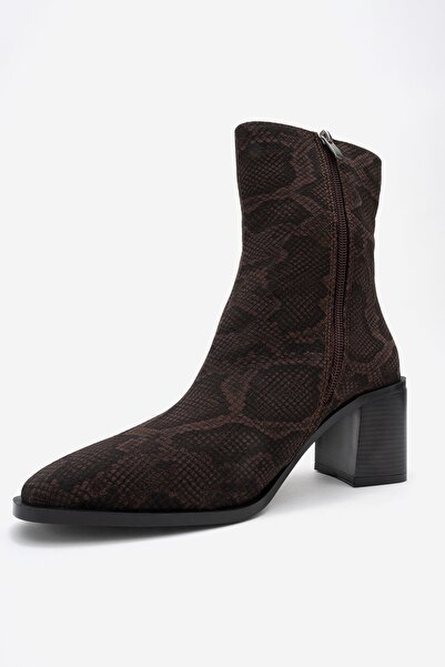 LuviShoes Γυναικείες μπότες με χοντρό τακούνι CHARA με καφέ σχέδιο