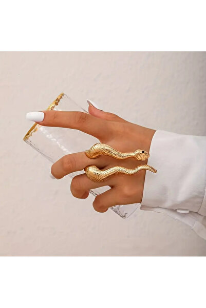 set.up ÖZEL TASARIM ALTIN KAPLAMA YILAN MODEL ÇELİK AYARLANABİLİR YÜZÜK