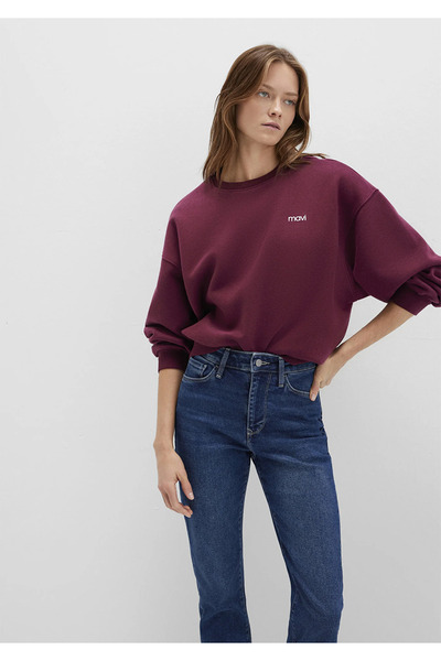 Mavi Logo Printed Burgundy Sweatshirt Loose Fit / Bol Rahat Kesim 1S10490-90705