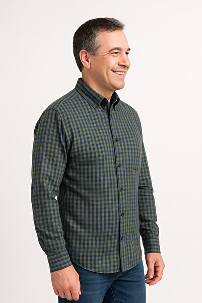 UNL قميص أبوي من القطن المنقوش ذو أكمام طويلة وجيوب، متوسط ​​السماكة، موسمي، ...