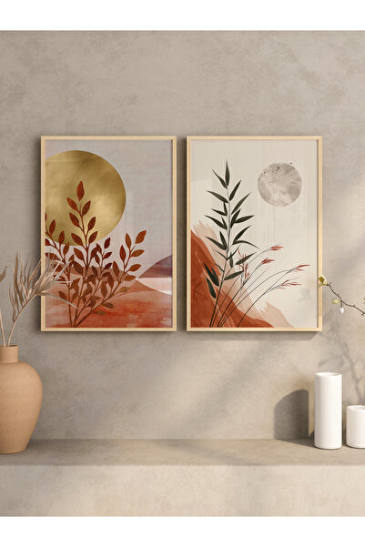 AR AJANS KANVAS TABLO Слънце и Луна Ботанически комплект 3-частен комплект бе...
