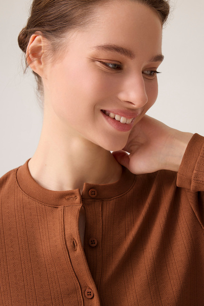 Los Ojos X Ece Brown Honeycomb Textured Buttoned Pajama Set Pointelle Pj