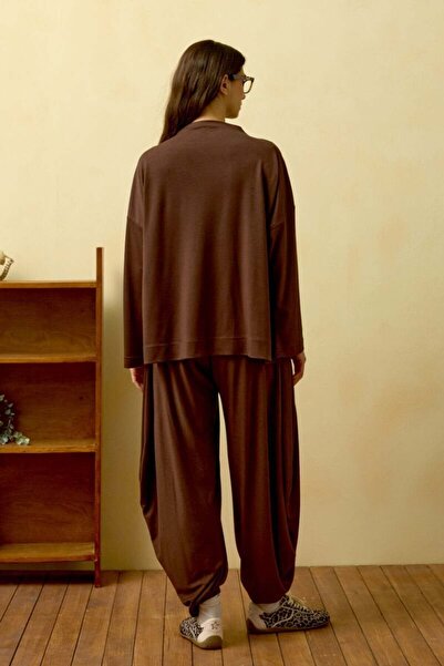 Ceylan Otantik Bitter Brown Straight Collar Shalwar Pants Set