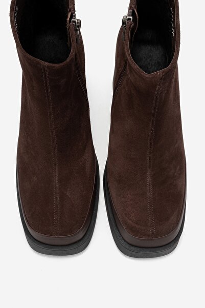 LuviShoes Γυναικείες μπότες με τακούνι LIVIA καφέ σουέντ από γνήσιο δέρμα