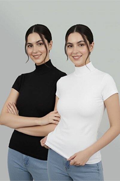 nacar çarşı طقم نسائي مكون من قطعتين قماش قابل للتمدد مرن بنصف كم قصير أسود -...