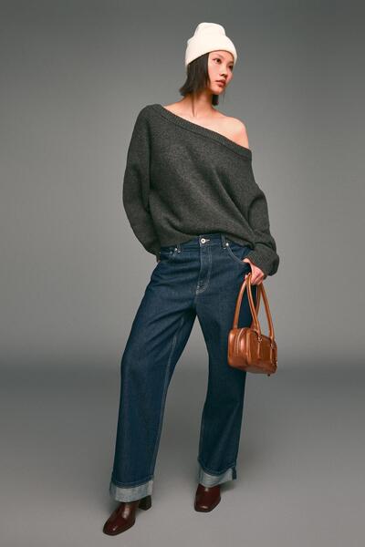 Bershka Ribbed Bardot neck sweater