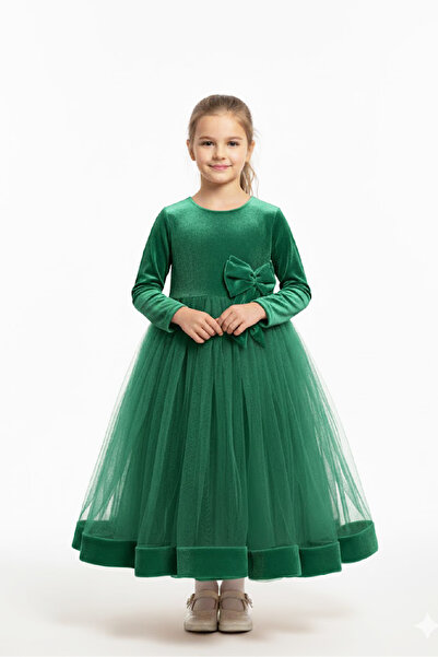 MODANINO Rochie din catifea pentru fete - Detaliu din tul - Decorat cu fundit...