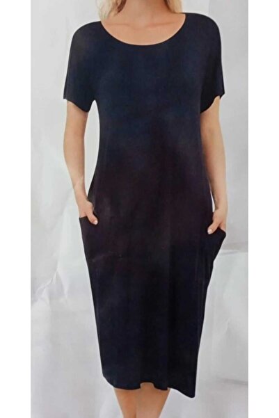 Butik VİSKON DÜZ CEPLİ BİİSİKLET YAKA ELBİSE