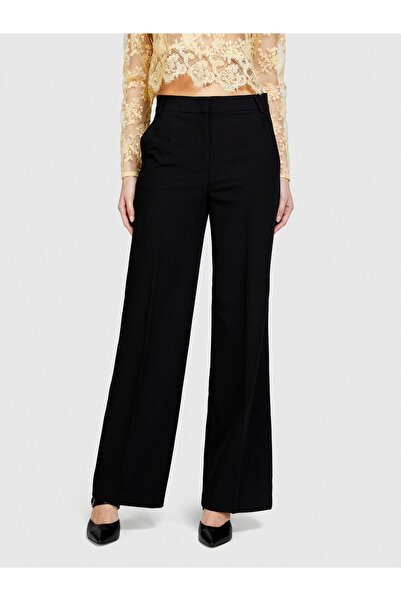 Sisley Viscose Blend Regular Waist Wide Leg Pants Women's Black Trousers - 324P4Kvxlf02I