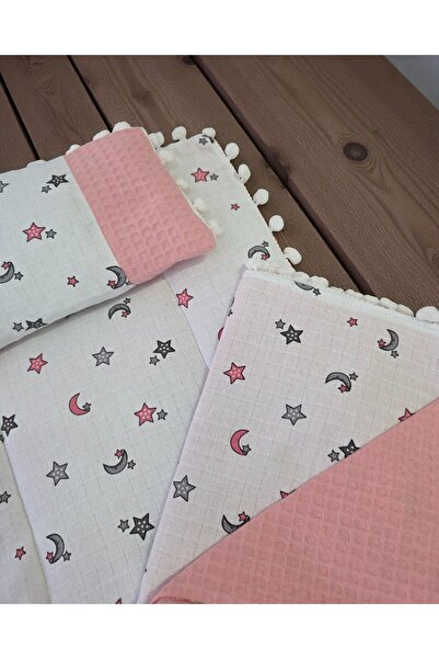 voyyo kids baby 3-Piece Bottom Opening Mat Set with Blanket and Pillow, Muslin Patterned Bottom Opening