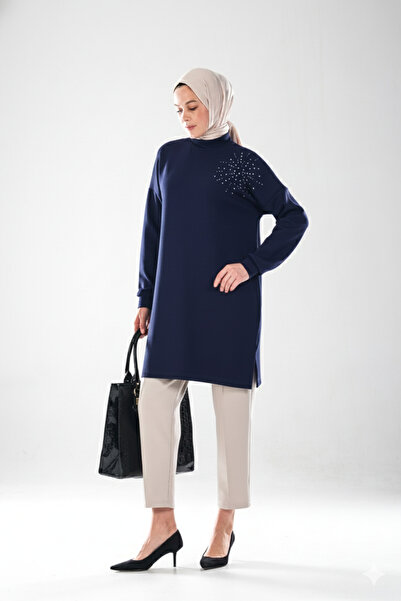 Plistre 2296_Womenstone Printed Slit Mock Neck Piece Tunic