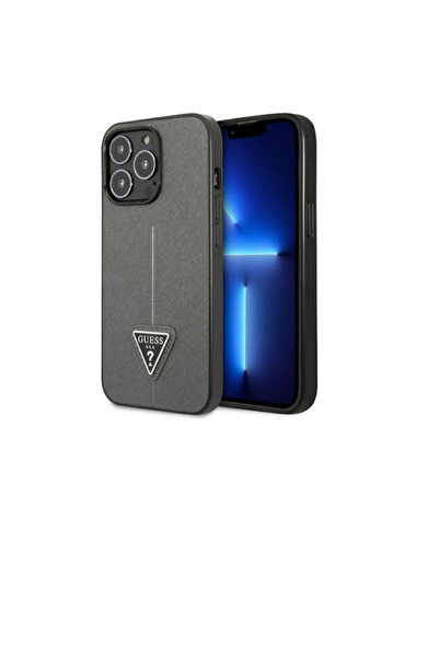 Guess Case for iPhone 13 Pro PU Saffiano Triangle Silver