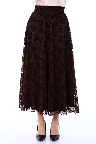 Asees Flexible Glitter Flock Printed Tulle A-line Skirt