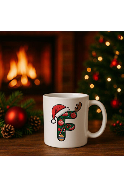 MODA كوب من الخزف هدية لعيد الميلاد المجيد مطبوع بحرف F