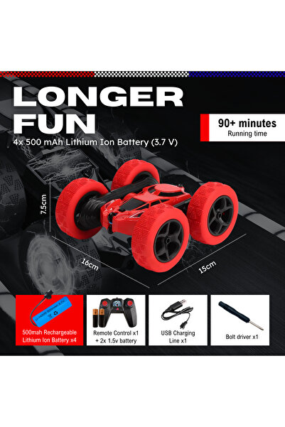 NEXSO سيارة حركات بهلوانية رباعية الدفع تعمل بالتحكم عن بعد مع دوران 360 درجة، وقلب 180 درجة، وأضواء LED، ووقت تشغيل يزيد عن 90 دقيقة، وجهاز تحكم عن بعد 2.4 جيجاهرتز