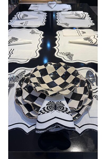 LEYDİ HOME Premium Nakışlı 6 Kişilik Sofra Sunum Seti 18 parça