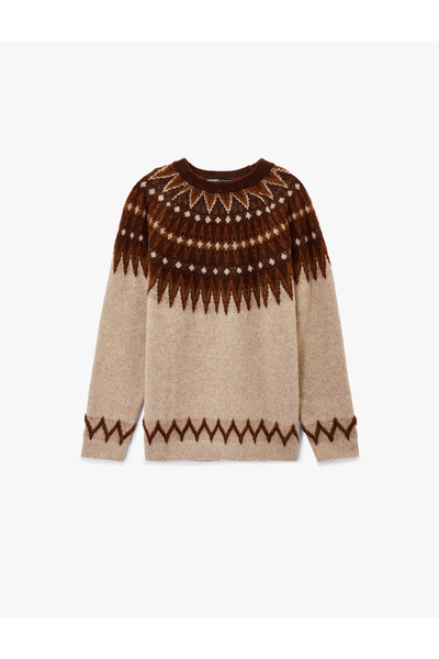 Koton Crew Neck Long Sleeve Patterned Knitwear Sweater