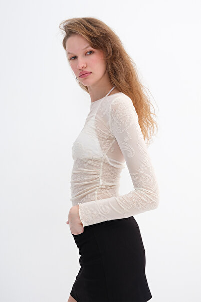 Addax Patterned Tulle Blouse B18507