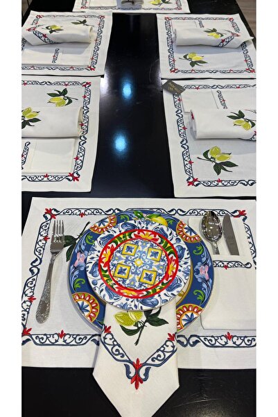 LEYDİ HOME Premium Nakışlı 6 Kişilik Sofra Sunum Seti 18 parça