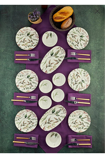 coker Ev dizaynım 14 Parça Porselen Kahvaltı Takımı – Şık Desenli Kayık, Past...