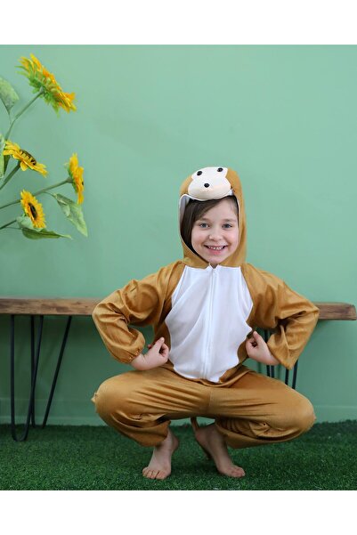 Toybox Kids Monkey Costume Jumpsuit with Hood, Animal Fancy Dress, Party Outfit, Size S(1-3 Years)