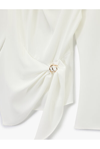 Koton Long Sleeve Degaje Collar Metal Accessory Gathered Asymmetrical Blouse