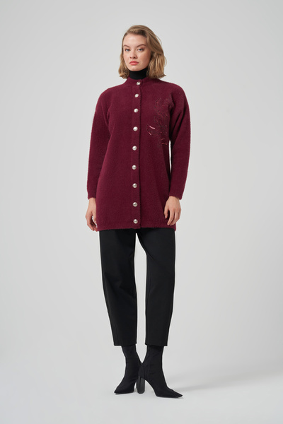 Nuss Embroidery Detail Cardigan 7007 Burgundy