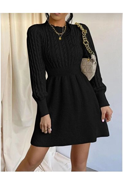 LİBASSİNİ Hairnet Skirt with Elastic Detail Midi Trend Dress Black