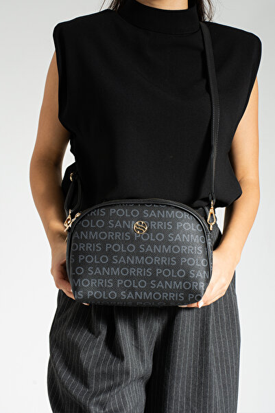 By Hakan Sn 1298 Two Compartment Women's Handbag Shoulder Crossbody Bag Black with Writing