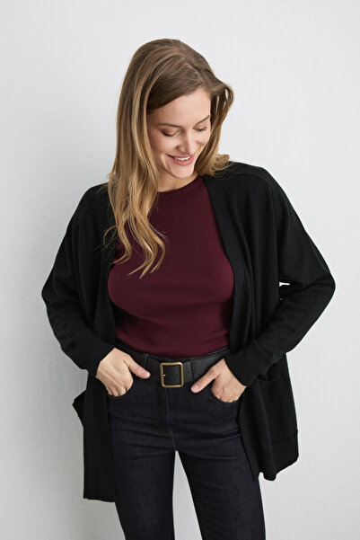 Gusto Relaxed Fit Wool Knit Cardigan - Black