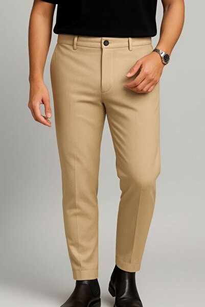 Bürke Men's Beige Color Slim Fit Quality Fabric Trousers