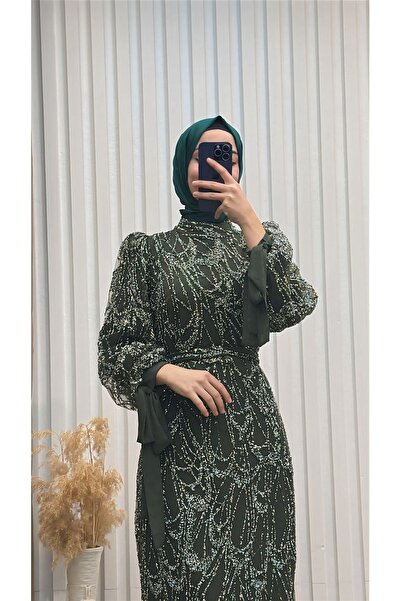 MERVE TESETTÜR Taşlı Abiye Kol Bağlamalı