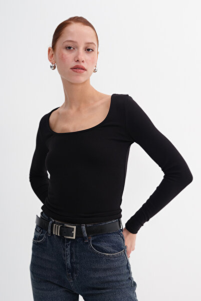 Addax U Neck Basic Modal Blouse B4410