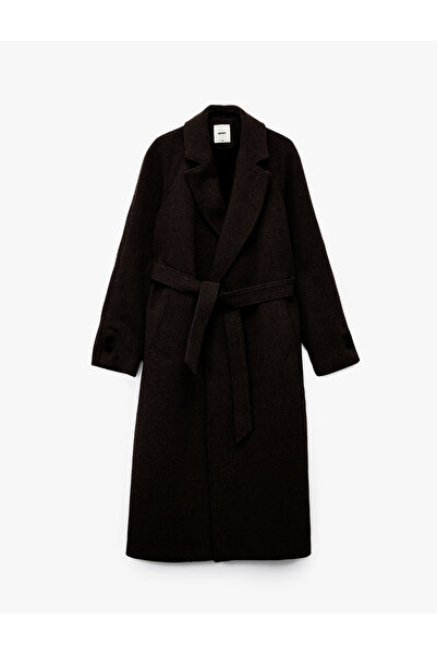 Koton Palton lung din catifea cu două rânduri de nasturi cu mâneci lungi și buzunare cu curea