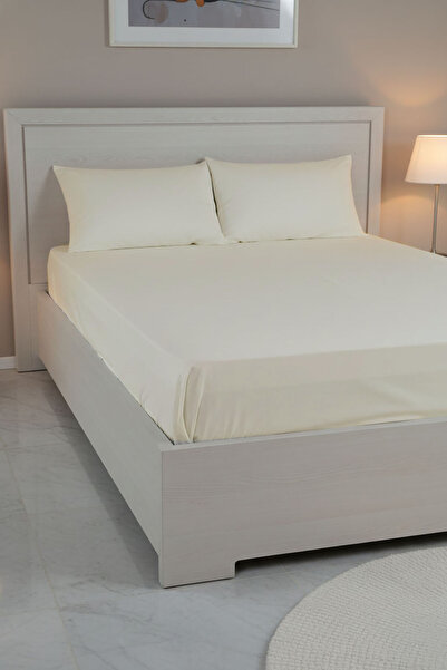 FAVORA 100% Cotton Ranforce Premium Double Bed Sheet Set - Cream