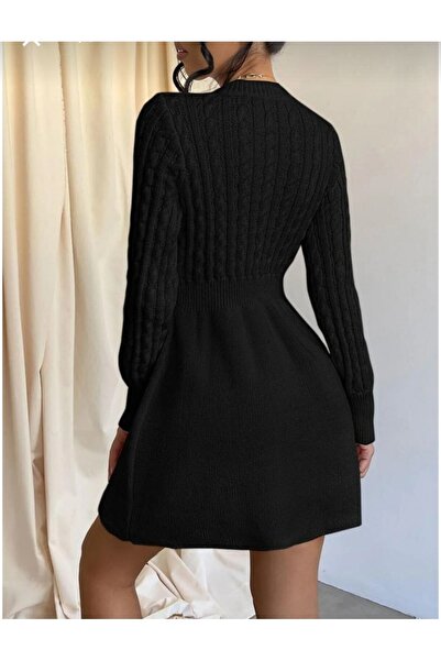 LİBASSİNİ Hairnet Skirt with Elastic Detail Midi Trend Dress Black