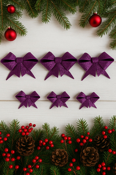 DODOMAR Panglică cu fundă Eva cu sclipici violet – Set de 6 (3 bucăți de 9 cm...