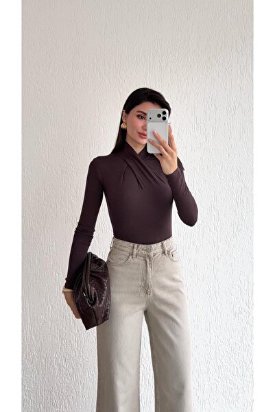 HAZELANNA Bitter Brown Blouse with Collar Detail