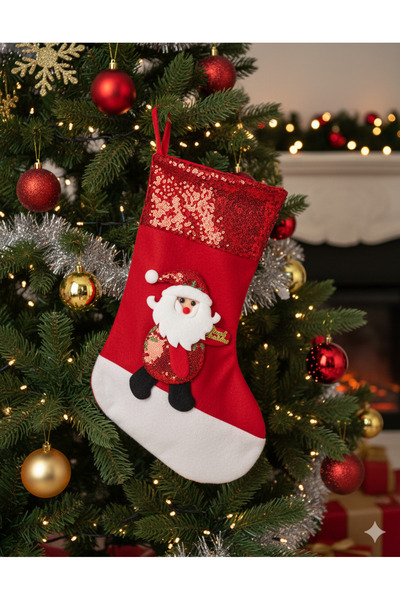 DODOMAR Ciorapi de Crăciun de lux cu paiete de 38 cm cu model Moș Crăciun – Decor pentru copac și casă de dimensiuni mari