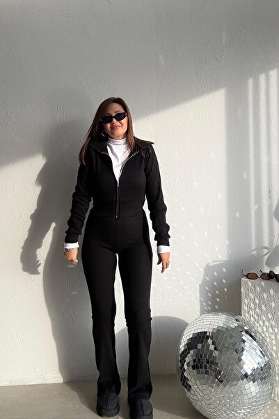 ELVAN TOLON Set sport negru cu fermoar